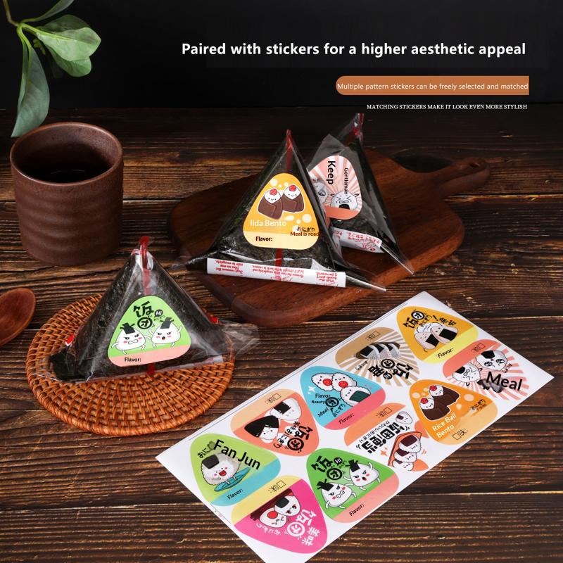 Meal Prep Rice - Driehoekige sushi-rijstbalverpakkingszakjes met stickers, onigiri-vorm, plastic