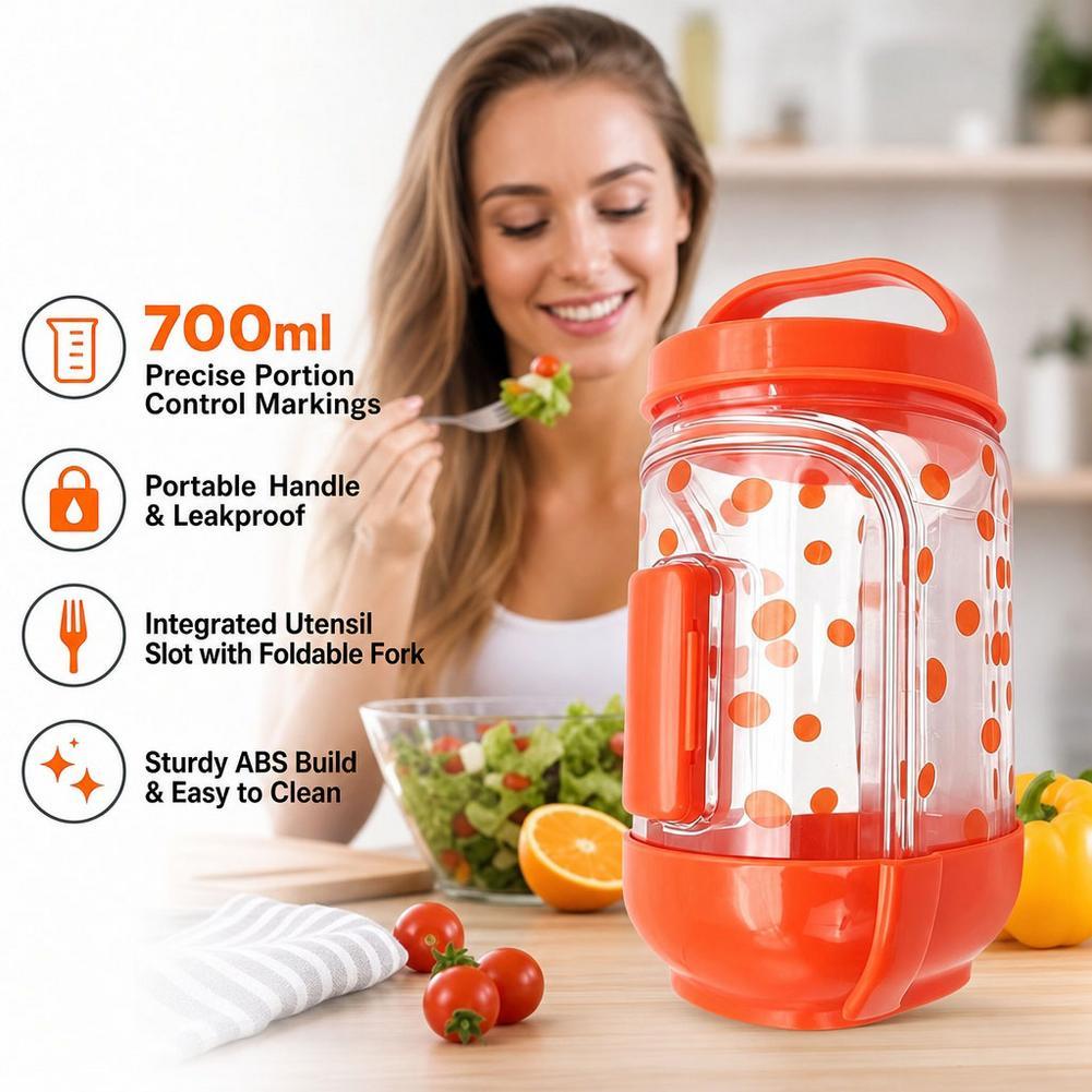 Meal Prep Jar Salad - Saladebeker, vork, sauscontainer, dressing shaker fles,