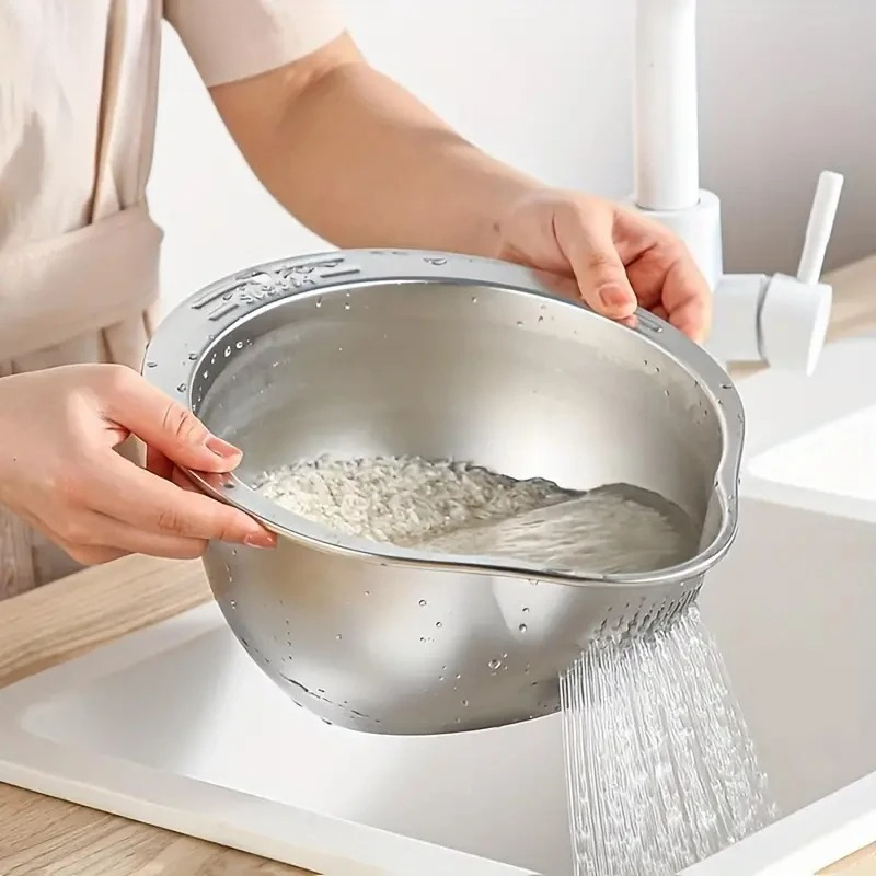 Meal Prep Rice - Roestvrijstalen rijstwasser, vergiet, zeef, kom voor