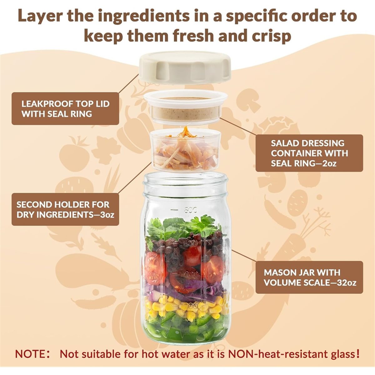 A67T NIEUW 4-pack glazen salad - Meal Prep Jar Salad recensie en prijs